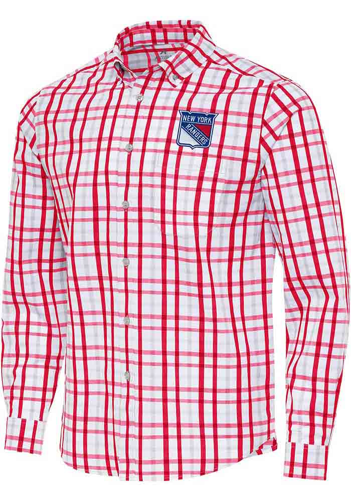 rangers dress shirt Men's Antigua Gray New York Rangers Flight Woven Tri-Blend Long Sleeve Button-Down Shirt Size: Small