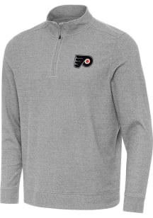 Antigua Philadelphia Flyers Mens Grey Subtle Long Sleeve Qtr Zip Pullover