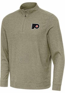 Antigua Philadelphia Flyers Mens Olive Subtle Long Sleeve Qtr Zip Pullover