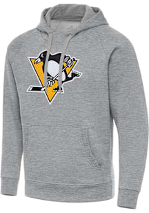 Antigua Pittsburgh Penguins Mens Grey Full Front Victory Big and Tall Hooded Sweatshirt