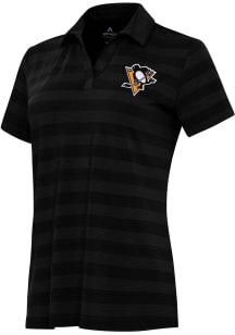 Antigua Pittsburgh Penguins Womens Black Tunnel Short Sleeve Polo Shirt