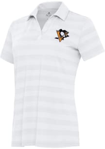 Antigua Pittsburgh Penguins Womens White Tunnel Short Sleeve Polo Shirt