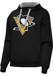 Antigua Pittsburgh Penguins Womens Black Full Front Victory Hooded Sweatshirt
