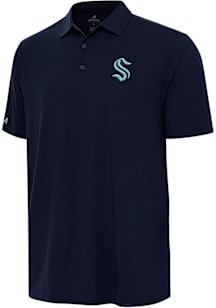 Antigua Seattle Kraken Mens Navy Blue Era Short Sleeve Polo