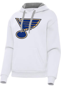 Antigua St Louis Blues Womens White Full Front Victory Hooded Sweatshirt