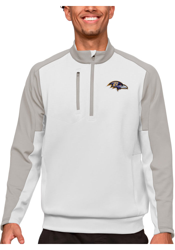 Antigua Baltimore Ravens Grey Team Long Sleeve 1/4 Zip Pullover, Grey, 100% POLYESTER, Size S, Rally House