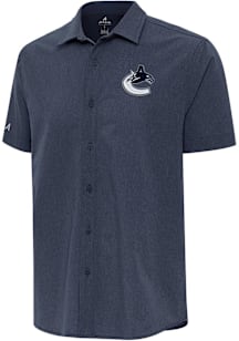 Antigua Vancouver Canucks Mens Navy Blue Activate Short Sleeve Dress Shirt
