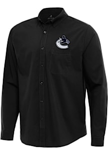 Antigua Vancouver Canucks Mens Black Flight Long Sleeve Dress Shirt