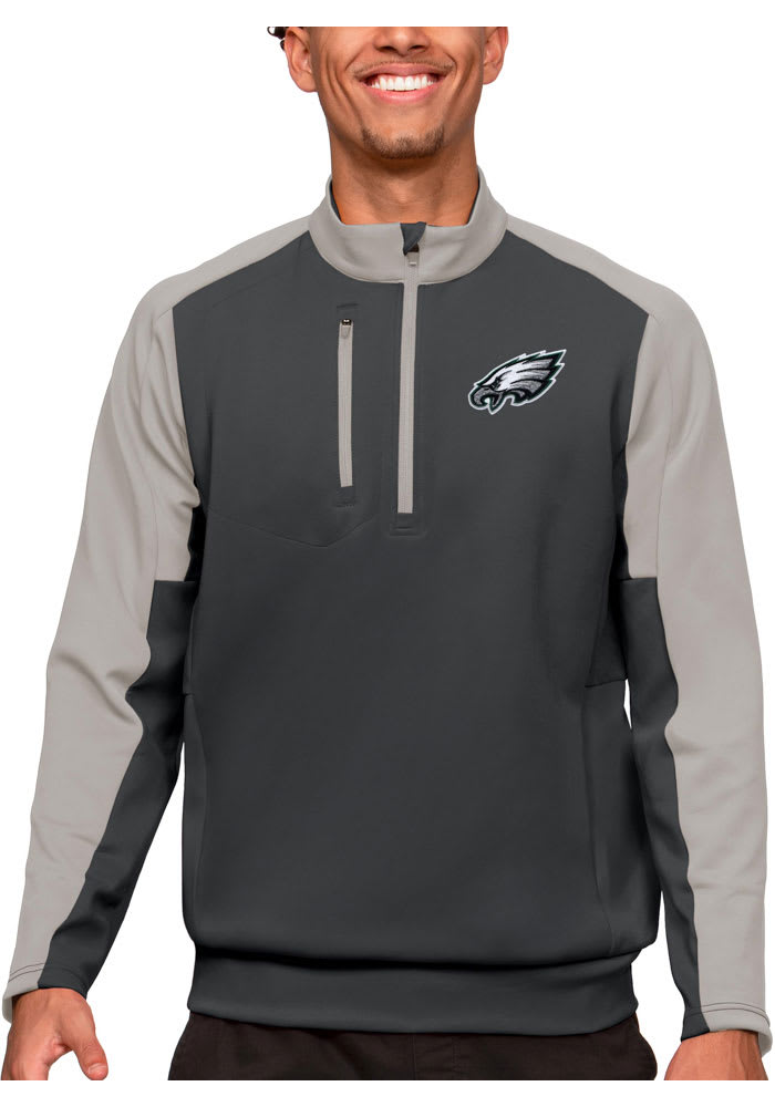 Antigua Philadelphia Eagles Grey Team Long Sleeve 1/4 Zip Pullover, Grey, 100% POLYESTER, Size 3XL, Rally House