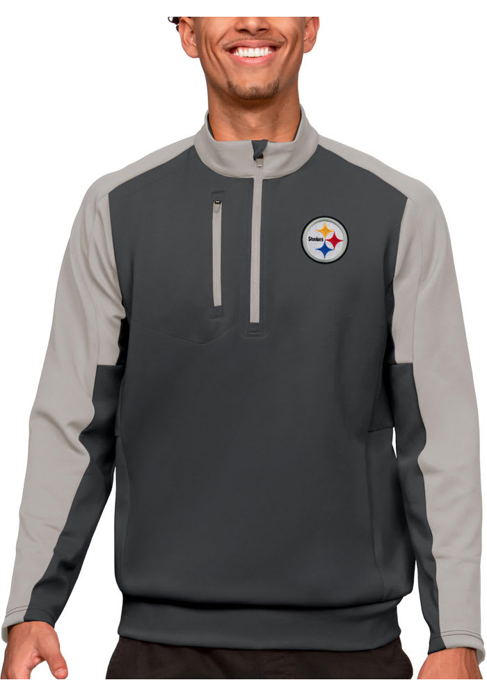 Men's Antigua Heather Gray/Charcoal Pittsburgh Steelers Carry Long Sleeve Button-Up Shirt Size: Medium