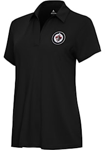 Antigua Winnipeg Jets Womens Black Era Short Sleeve Polo Shirt