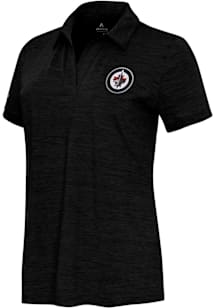 Antigua Winnipeg Jets Womens Black Layout Short Sleeve Polo Shirt