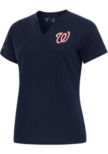Antigua Washington Nationals Womens Navy Blue Traveler Short Sleeve T-Shirt