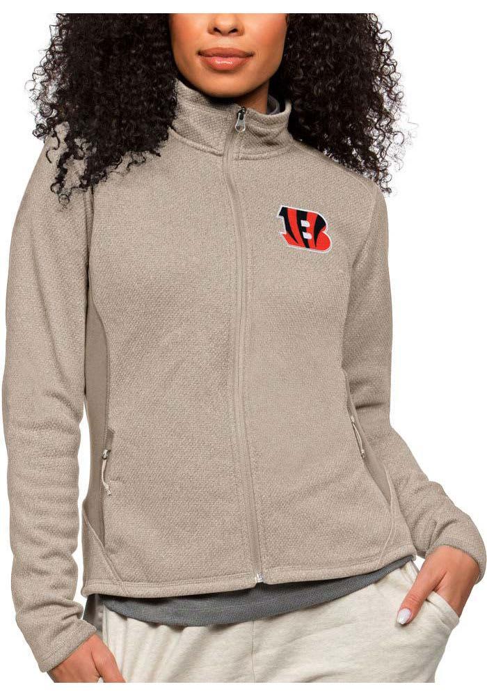 Antigua Cincinnati Bengals Women's Oatmeal Course Long Sleeve Full Zip Jacket, Oatmeal, 100% POLYESTER, Size XL, Rally House