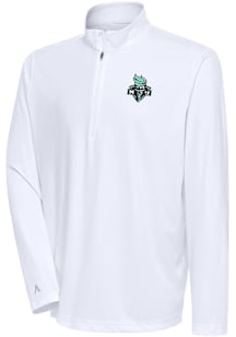 Antigua New York Liberty Mens White Tribute Long Sleeve Qtr Zip Pullover
