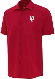 Mens Indiana Hoosiers Red Antigua Activate Short Sleeve Dress Shirt