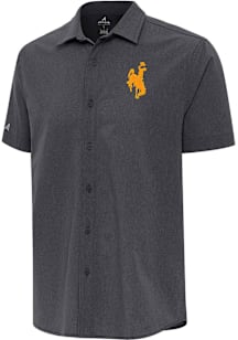 Antigua Wyoming Cowboys Mens Black Activate Short Sleeve Dress Shirt