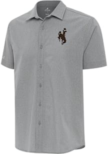 Antigua Wyoming Cowboys Mens Grey Activate Short Sleeve Dress Shirt