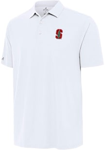 Antigua Stanford Cardinal Mens White Era Short Sleeve Polo