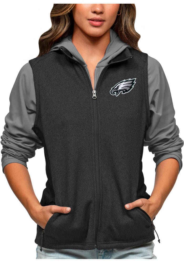 Antigua Philadelphia Eagles Course Black Heather Quarter-Zip Long Sleeve  Pullover T-Shirt