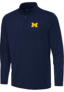 Antigua Michigan Wolverines Mens Blue Reprocess Recycled Long Sleeve Qtr Zip Pullover