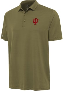 Mens Indiana Hoosiers Olive Antigua Reprocess Recycled Short Sleeve Polo Shirt