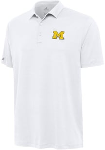 Mens Michigan Wolverines White Antigua Reprocess Recycled Short Sleeve Polo Shirt