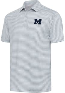 Mens Michigan Wolverines Grey Antigua Skills Short Sleeve Polo Shirt