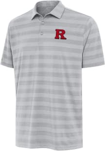 Mens Rutgers Scarlet Knights Grey Antigua Tunnel Short Sleeve Polo Shirt