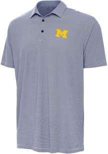 Mens Michigan Wolverines Navy Blue Antigua Twine Short Sleeve Polo Shirt