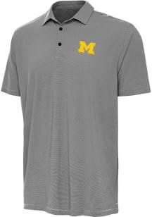 Mens Michigan Wolverines Black Antigua Twine Short Sleeve Polo Shirt