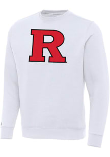 Mens Rutgers Scarlet Knights White Antigua Full Front Victory Crew Sweatshirt