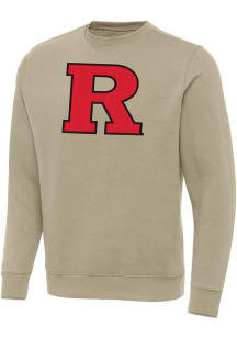 Mens Rutgers Scarlet Knights Khaki Antigua Full Front Victory Crew Sweatshirt