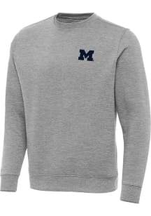 Grey Michigan Wolverines Antigua Mens Victory Big and Tall Crew Sweatshirt