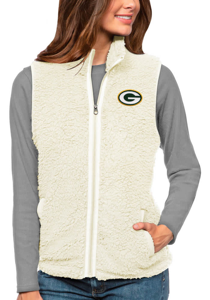 Green Bay Packers Antigua Womens White Grace Sleeveless Jacket