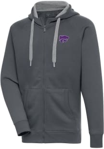 Mens K-State Wildcats Charcoal Antigua Victory Long Sleeve Full Zip Jacket