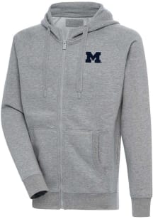 Mens Michigan Wolverines Grey Antigua Victory Long Sleeve Full Zip Jacket