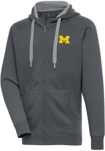 Mens Michigan Wolverines Charcoal Antigua Victory Long Sleeve Full Zip Jacket