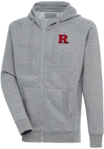 Mens Rutgers Scarlet Knights Grey Antigua Victory Long Sleeve Full Zip Jacket