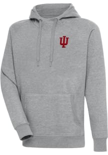 Mens Indiana Hoosiers Grey Antigua Victory Hooded Sweatshirt