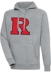 Mens Rutgers Scarlet Knights Grey Antigua Full Front Victory Hooded Sweatshirt