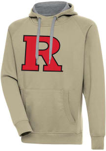 Mens Rutgers Scarlet Knights Khaki Antigua Full Front Victory Hooded Sweatshirt