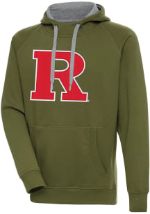 Mens Rutgers Scarlet Knights Olive Antigua Full Front Victory Hooded Sweatshirt