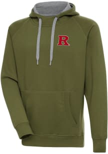 Mens Rutgers Scarlet Knights Olive Antigua Victory Hooded Sweatshirt