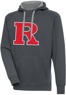 Mens Rutgers Scarlet Knights Charcoal Antigua Full Front Victory Hooded Sweatshirt