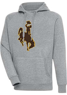 Antigua Wyoming Cowboys Mens Grey Full Front Victory Long Sleeve Hoodie