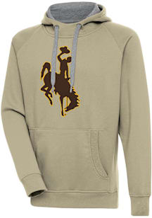Antigua Wyoming Cowboys Mens Khaki Full Front Victory Long Sleeve Hoodie