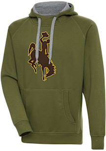 Antigua Wyoming Cowboys Mens Olive Full Front Victory Long Sleeve Hoodie