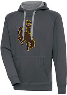 Antigua Wyoming Cowboys Mens Charcoal Full Front Victory Long Sleeve Hoodie
