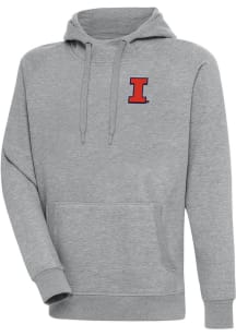 Grey Illinois Fighting Illini Antigua Mens Victory Big and Tall Hooded Sweatshirt